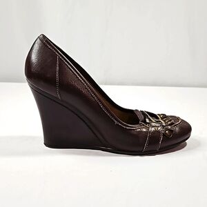 BCBG Brown Leather Wedge Shoes Sz 8